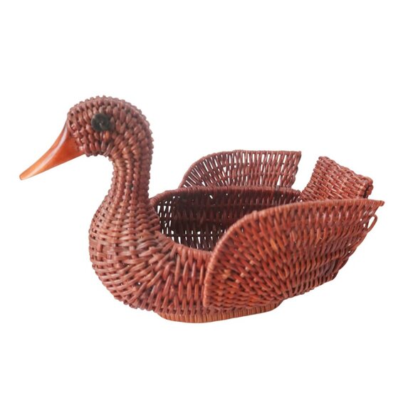 Vintage Wicker Ducks Geese Baskets Wooden Beaks Set Of 3 - Picture 2 of 7